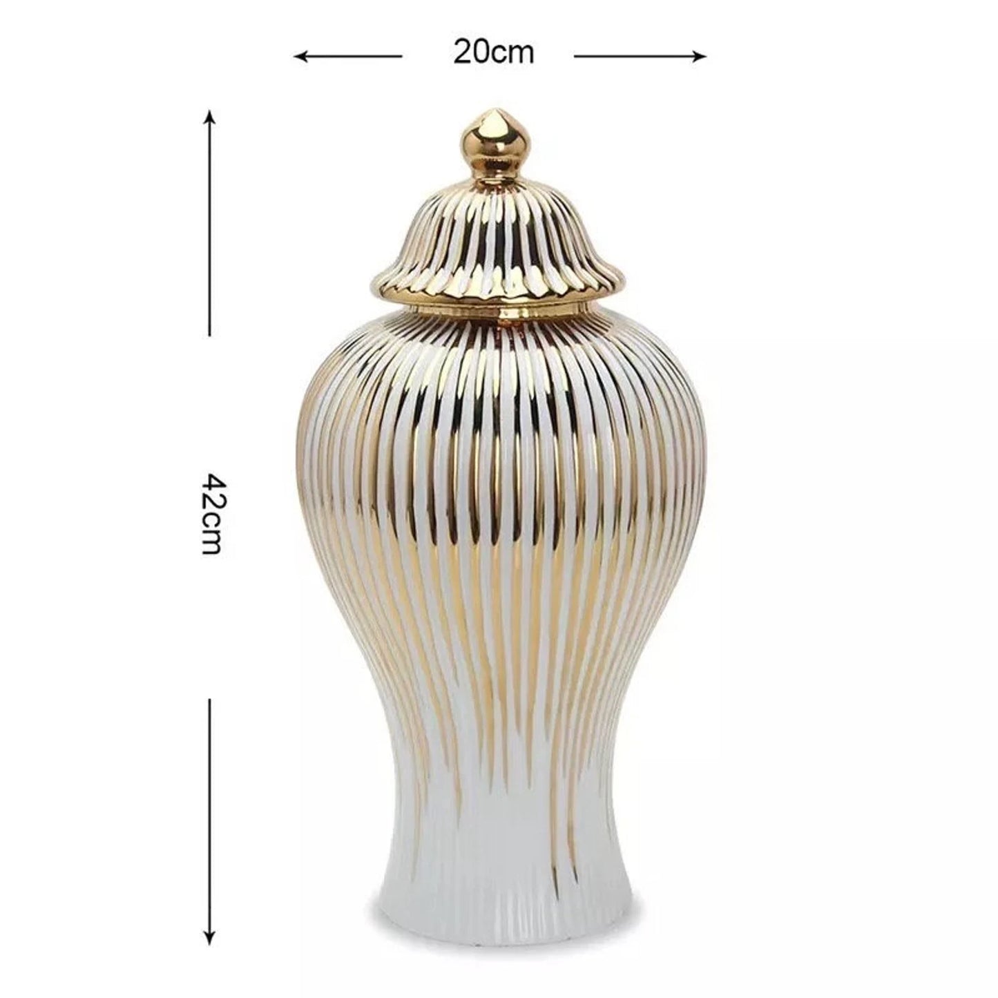 White & Gold Stripe Ginger Jar